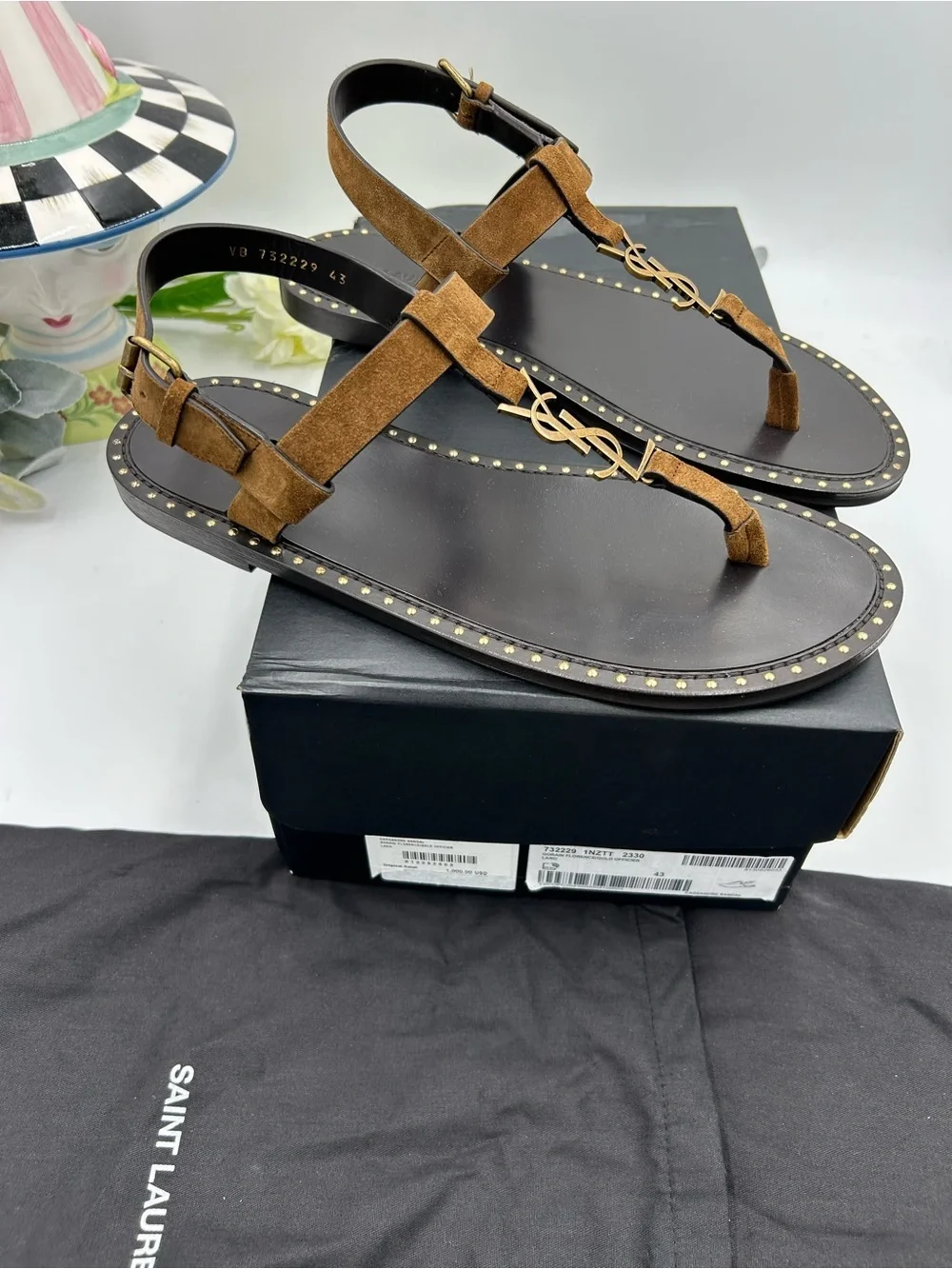 Men's Saint Laurent CASSANDRE YSL logo sandals size 43 made in Italy
